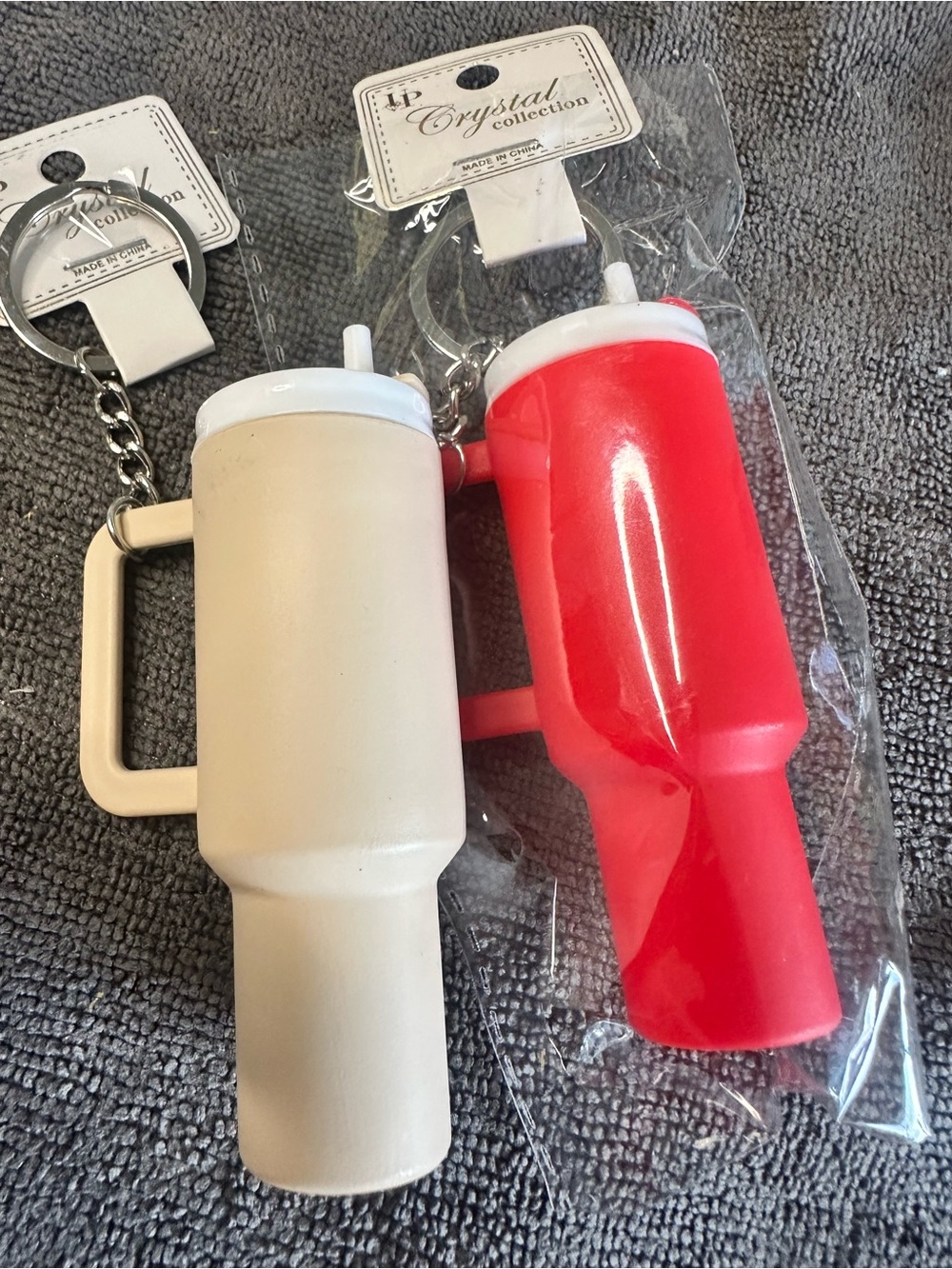 Novelty Cup Keychain Set - Red and Cream